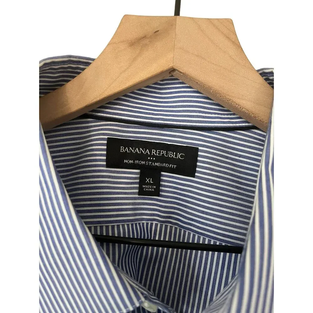 Banana Republic Mens Long Sleeve Button Down Shirt Blue White Stripe Size XL